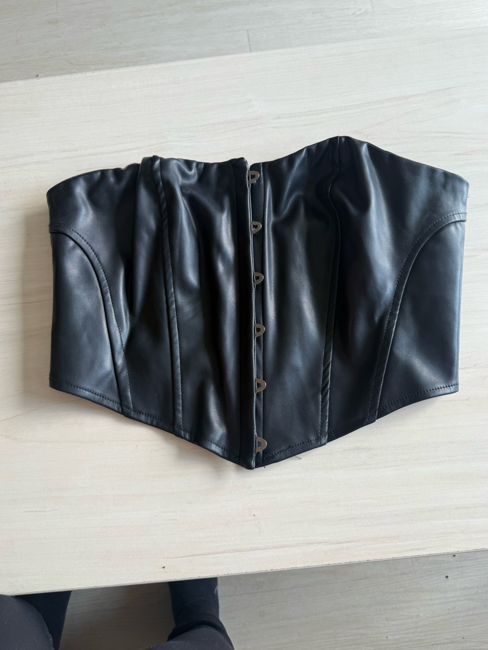 Faux Leather Black Strapless Corset Crop Top